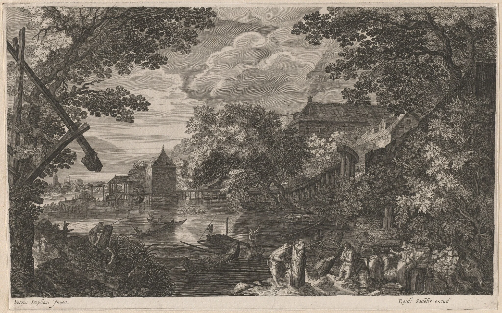 Riverscape with Fishermen by a Fortified Town, detail