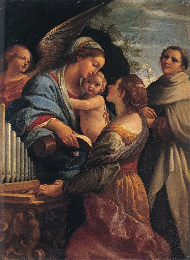 Madonna with the Child, Saint Cecily and Saint Albert, by Lorenzo Garbieri, oil, 1615