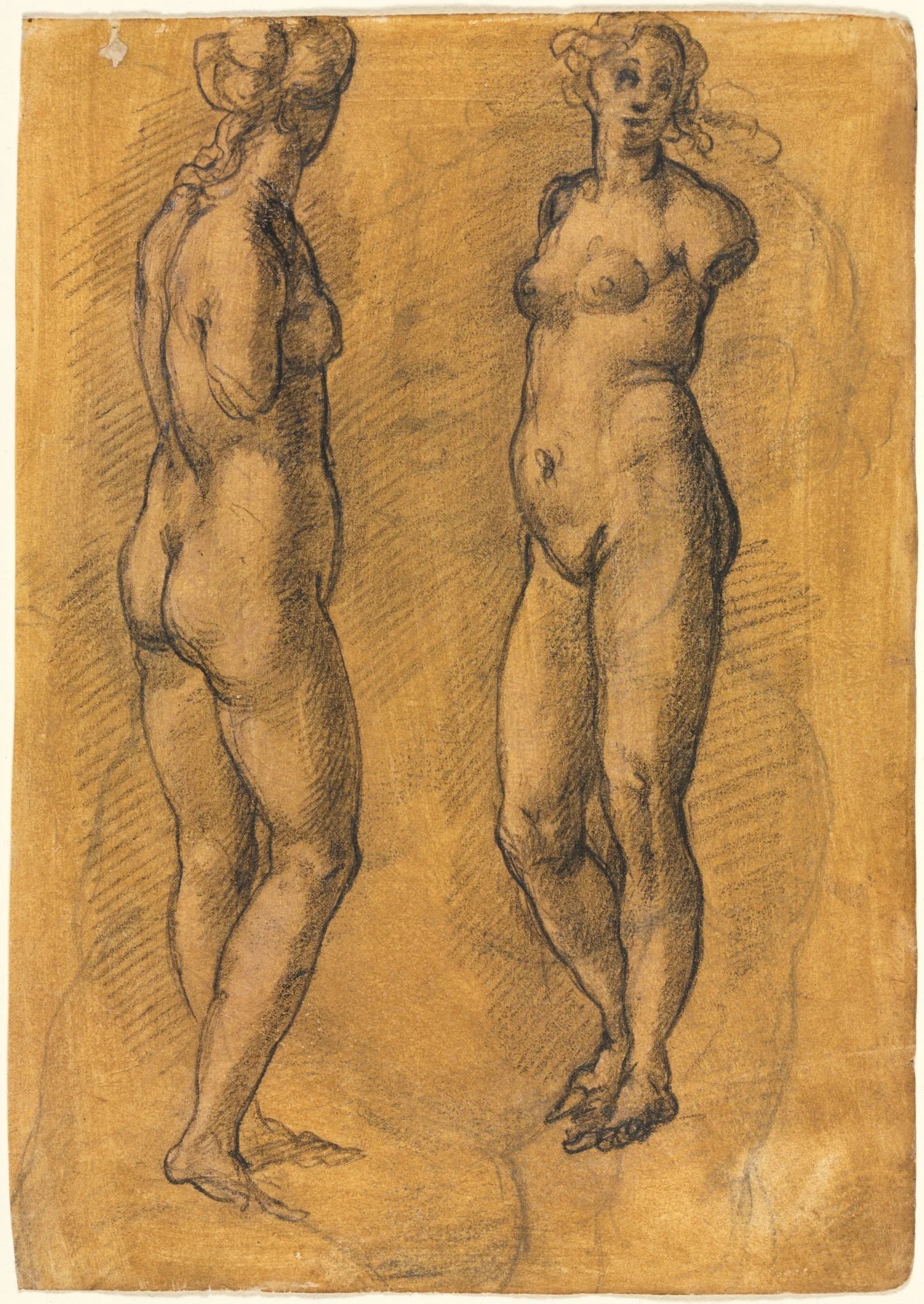 Copy of an Antique Statue of a Standing Woman (two views), over a Sketch of a Putto, detail