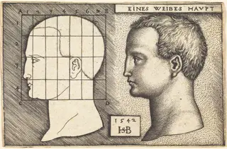Two Profile Studies of a Woman's Head, by Sebald Beham, ink, 1542