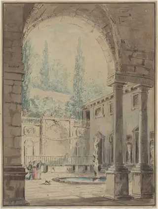 Courtyard of the Villa Pliniana, by Hubert Robert, ink, 1770