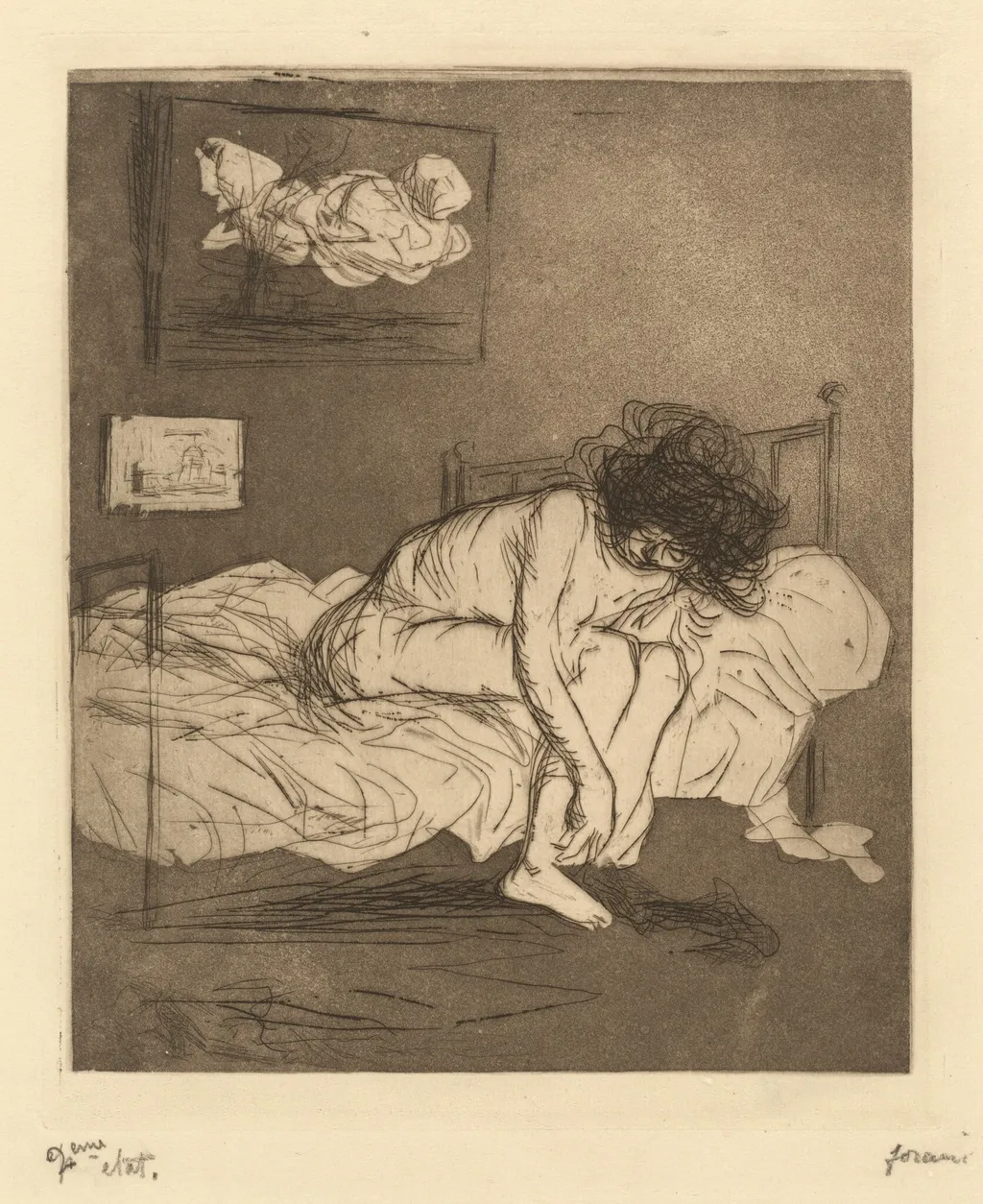 Femme mettant son bas (Woman Putting On Her Stockings), by Jean-Louis Forain, ink, 1909