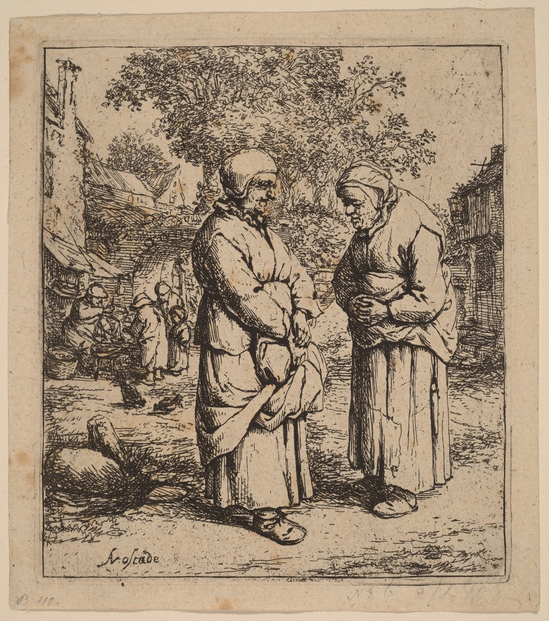 Two Peasant Women Conversing on a Village Street, detail