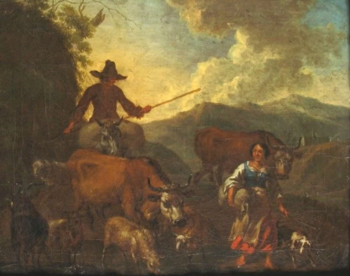 Peisaj de munte cu vite, detail