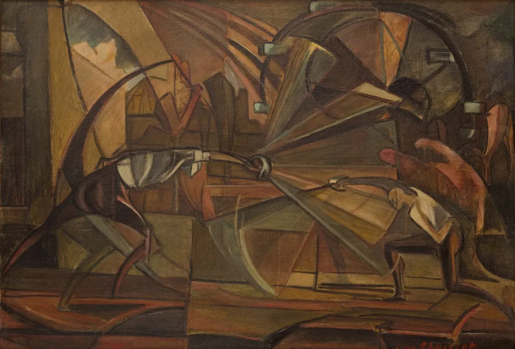 Fencing Match, by Leon Chwistek, oil, 1919