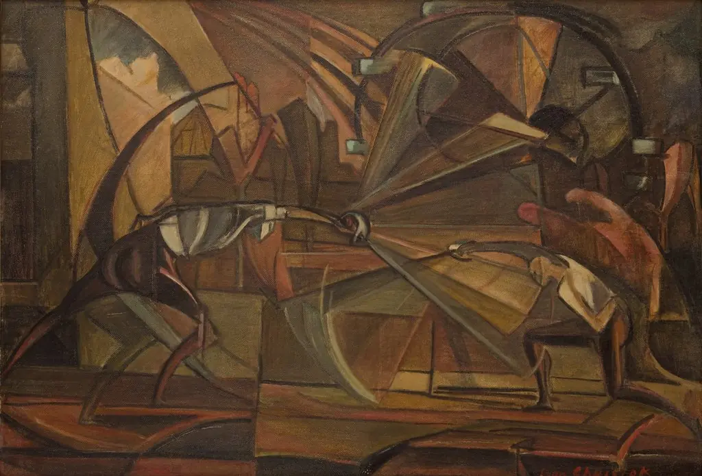 Fencing Match, by Leon Chwistek, oil, 1919
