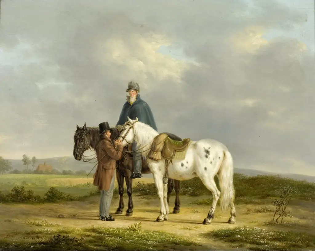 Two Riders in a Landscape, by Anthony Oberman, oil, 1817