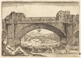Ponte Vecchio, Florence, by Jacques Callot, ink, 1622