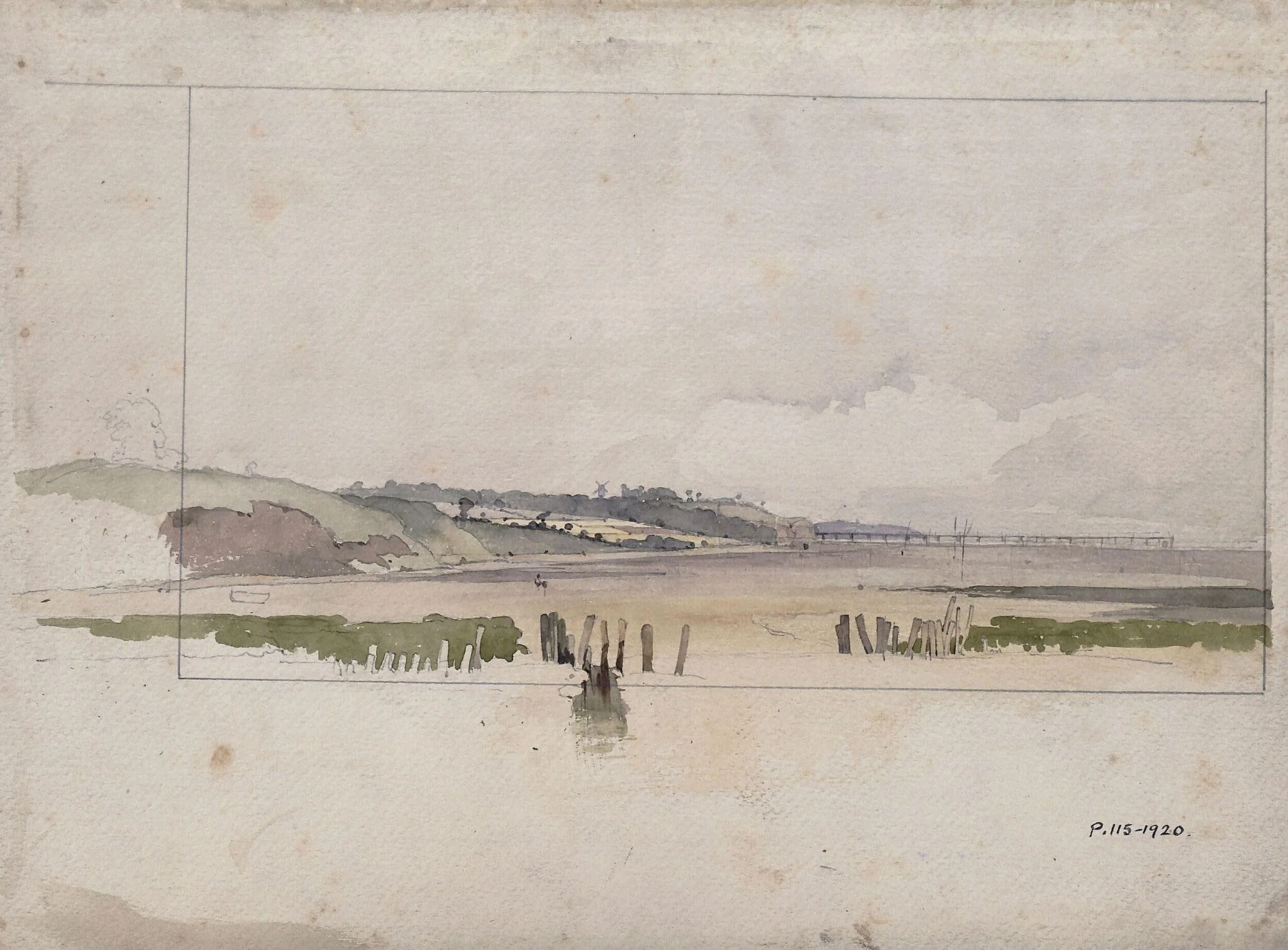 Coast View with Pier and Windmill, detail