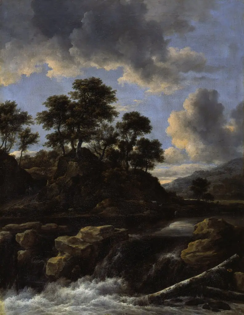Waterfall at sunset, by Jacob van Ruisdael, oil, 1660