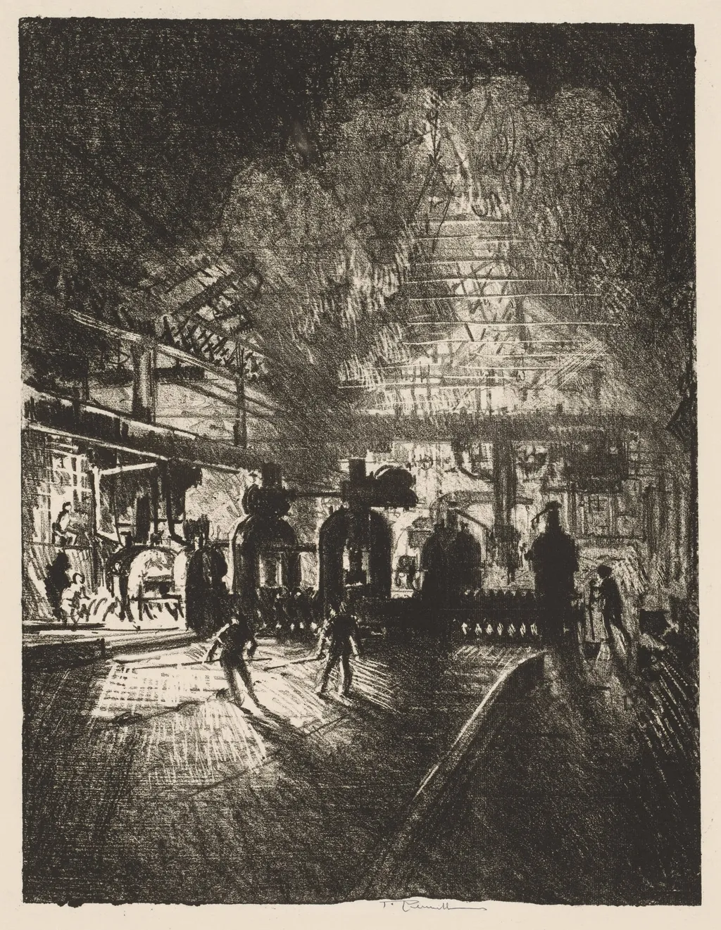 English War Work:  In the Jaws of Death, Rolling Bars for Shells, by Joseph Pennell, 1916