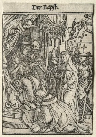 Dance of Death:  The Pope, by Hans Holbein the Younger, 1526