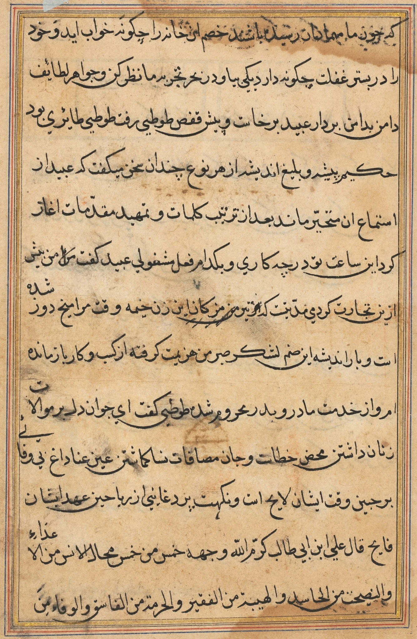 Page from Tales of a Parrot (Tuti-nama): text page, detail