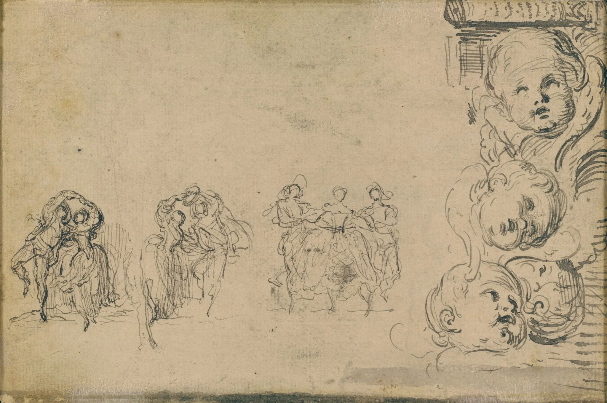 Sketches of Dancers and Heads of Putti, detail