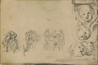 Sketches of Dancers and Heads of Putti, by Gabriel de Saint-Aubin, ink, 1748