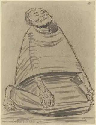 Man Kneeling, by Ernst Barlach, ink, 1916