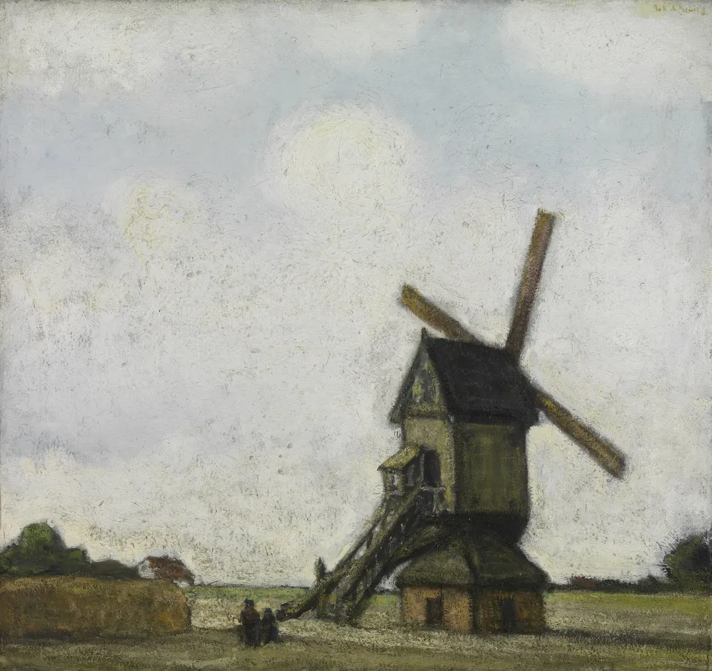 Windmill in the Kempen, by Jakob Smits, oil, 1923