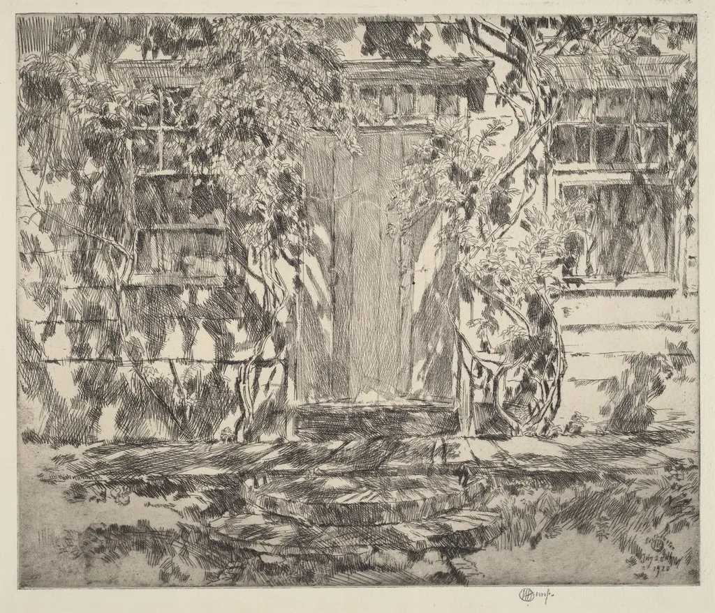 Old Doorway, Easthampton, by Childe Hassam, ink, 1920