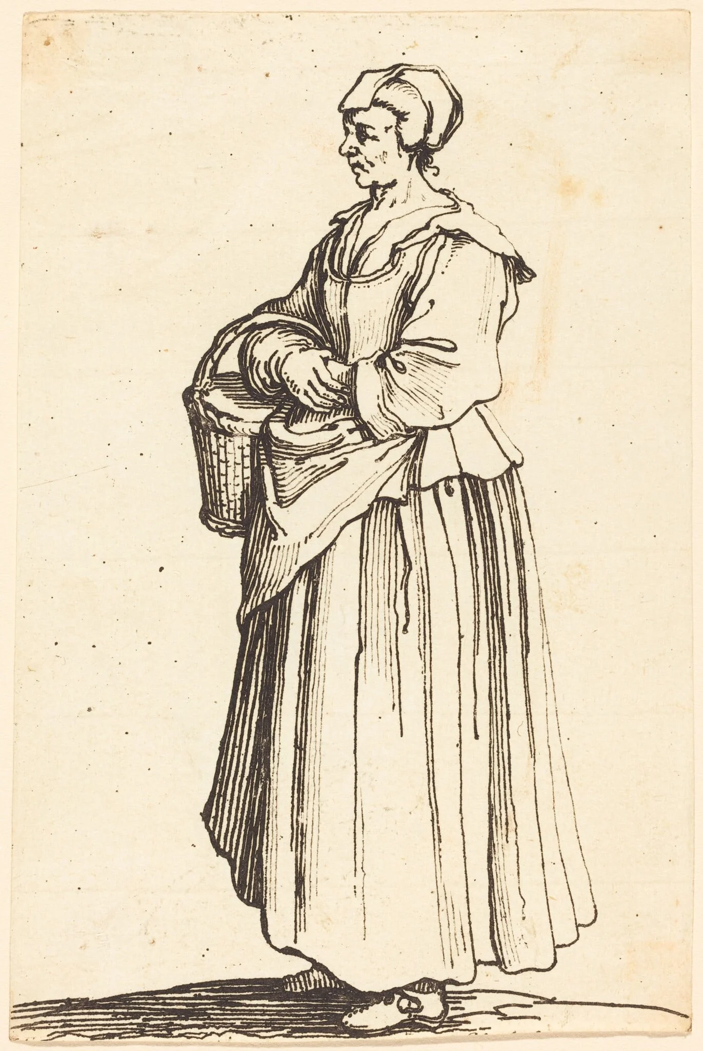 Peasant Woman with Basket, in Profile, Facing Left, detail