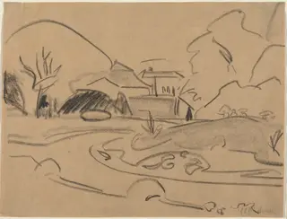 Footpaths and Pavilion in the Dresden Grosser Garten, by Ernst Ludwig Kirchner, crayon, 1909