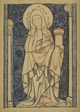 Saint Mary Magdalene. Artistic reconstruction of a stained-glass panel from the Dominican church in Kraków, by Stanisław Wyspiański, gouache, 1898