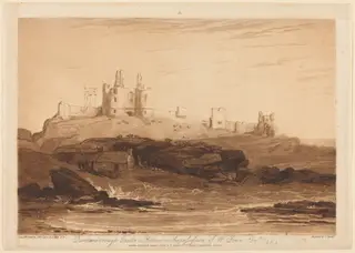 Dunstanborough Castle, by Charles Turner, ink, 1808
