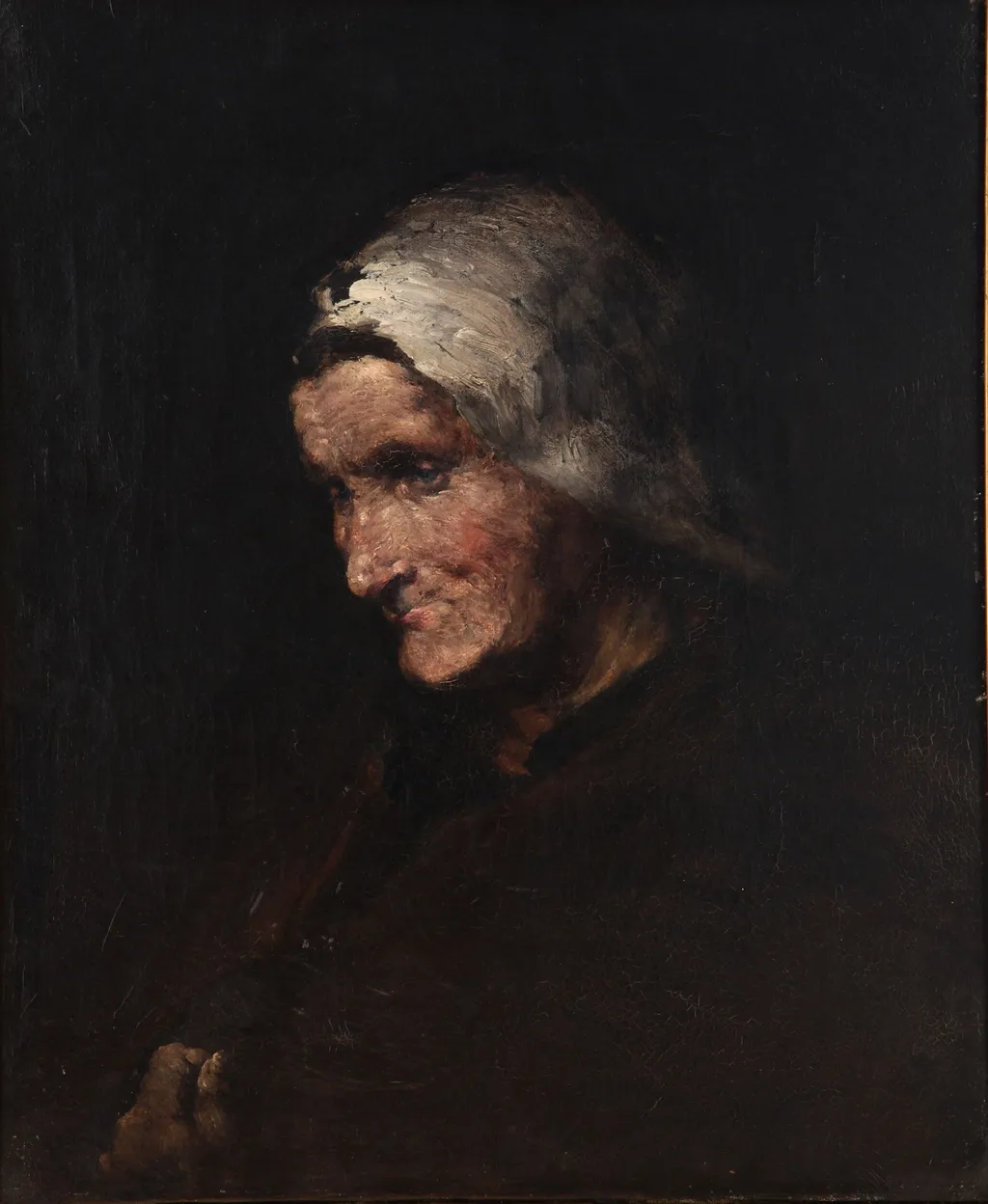 Cabeza de anciana, by Augustin Théodule Ribot, oil, 1850