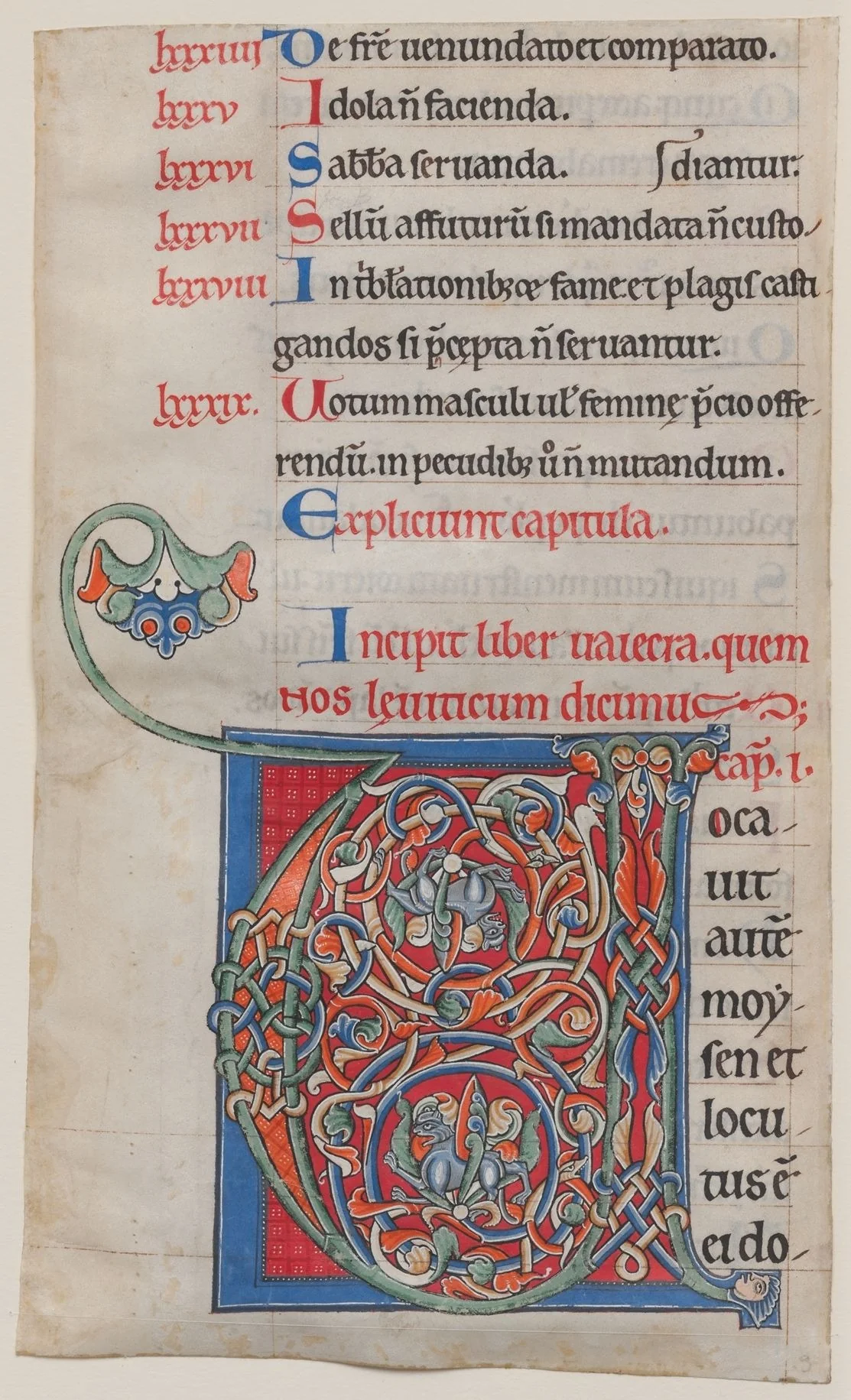 Manuscript Illumination with Initial V, from a Bible, detail