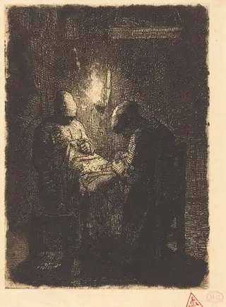 Evening (La viellee), by Jean François Millet, ink, 1856