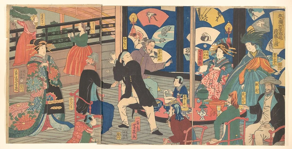 Gok'koku o Gankirō sakamori no zu|The Five Nations Enjoying a Drunken Revel at the Gankirō Tea House, detail