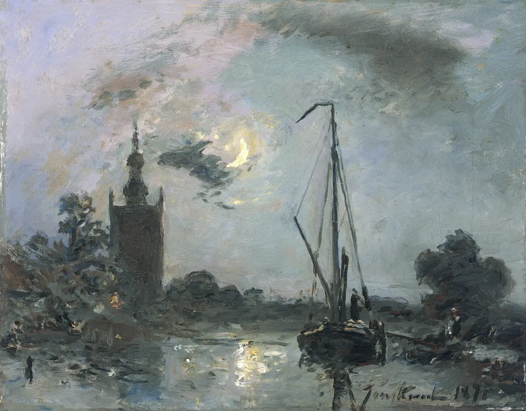 Overschie bij maneschijn, by Johan Jongkind, oil, 1871