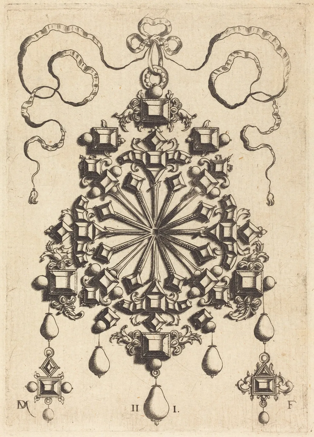 Large Pendant with Star at Centre, by Daniel Mignot, ink, 1584