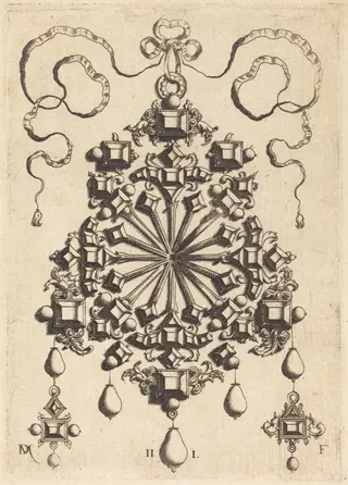 Large Pendant with Star at Centre, by Daniel Mignot, ink, 1584