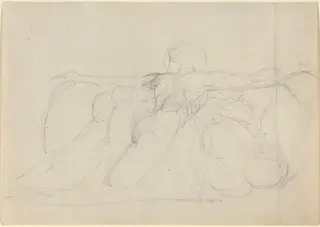 A Man Seen from Behind, Rising on Clouds, by William Blake, graphite, 1794