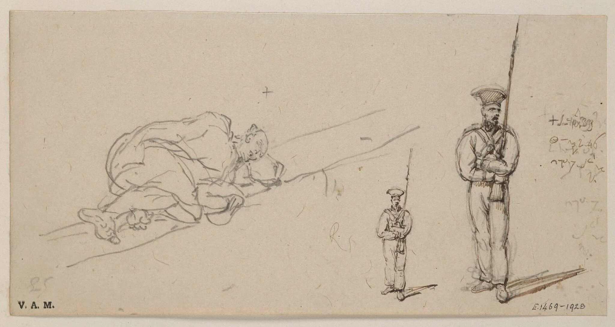 A sleeping Chinese man and a Portuguese soldier, detail