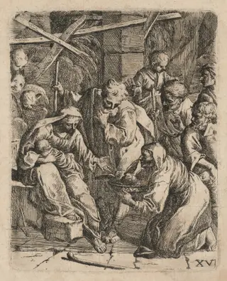 The Adoration of the Shepherds, by Marcantonio Bellavia, ink, 1650