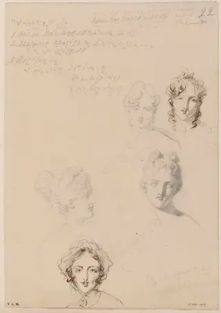 Five drawings of female heads, by George Chinnery, 10