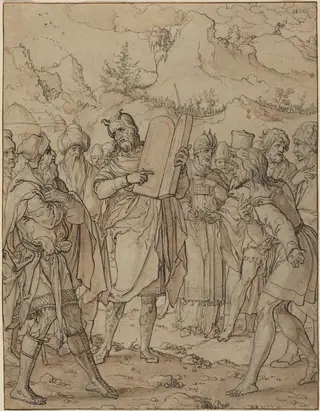 Moses Delivering God's Commandments to the Israelites, by Jan Swart van Groningen, ink, 1526