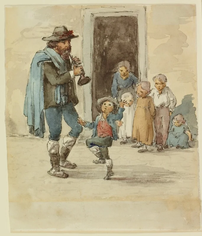 The shawm player and his son, detail