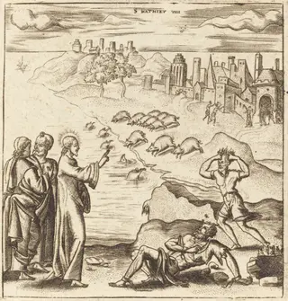 The Gadarene Demoniacs, by Léonard Gaultier, ink, 1578