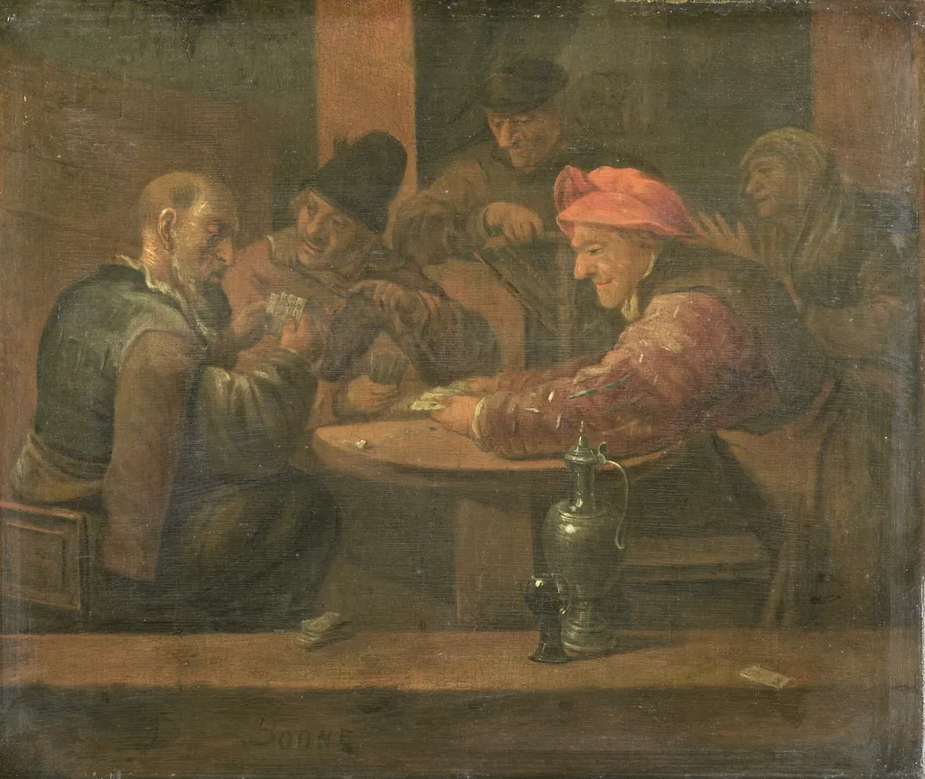 Peasants playing cards, by Daniël Boone, oil, 1650