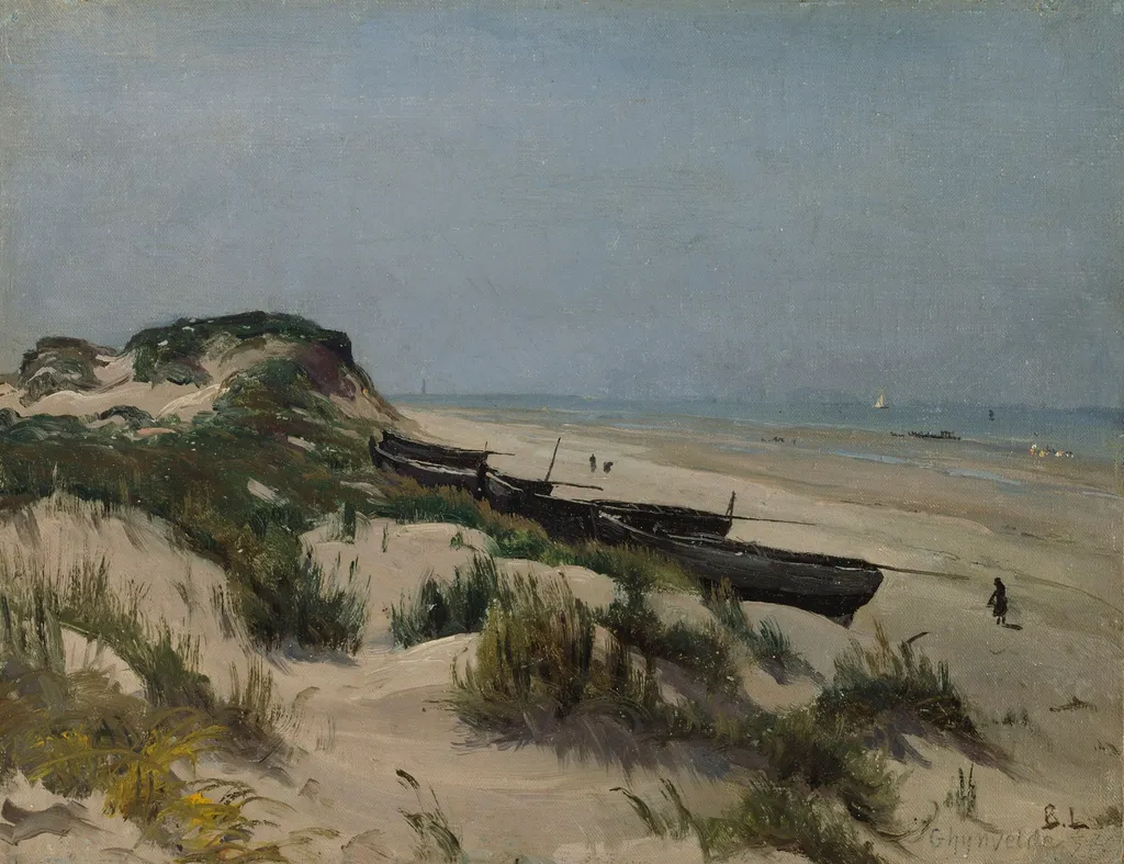 Boats on the Shore, by Berndt Lindholm, oil, 1870