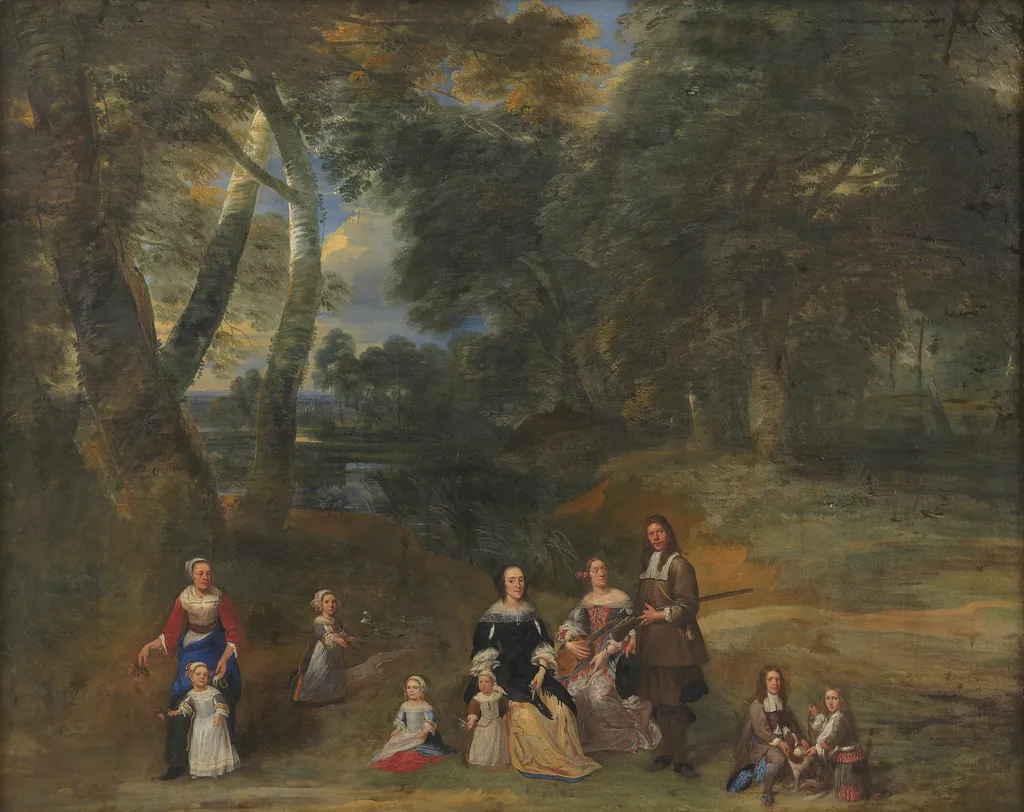 Family Group in a Landscape, by Gillis van Tilborgh, oil, 1659