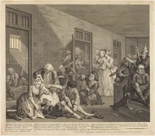 A Rake's Progress: pl.8, by William Hogarth, ink, 1735