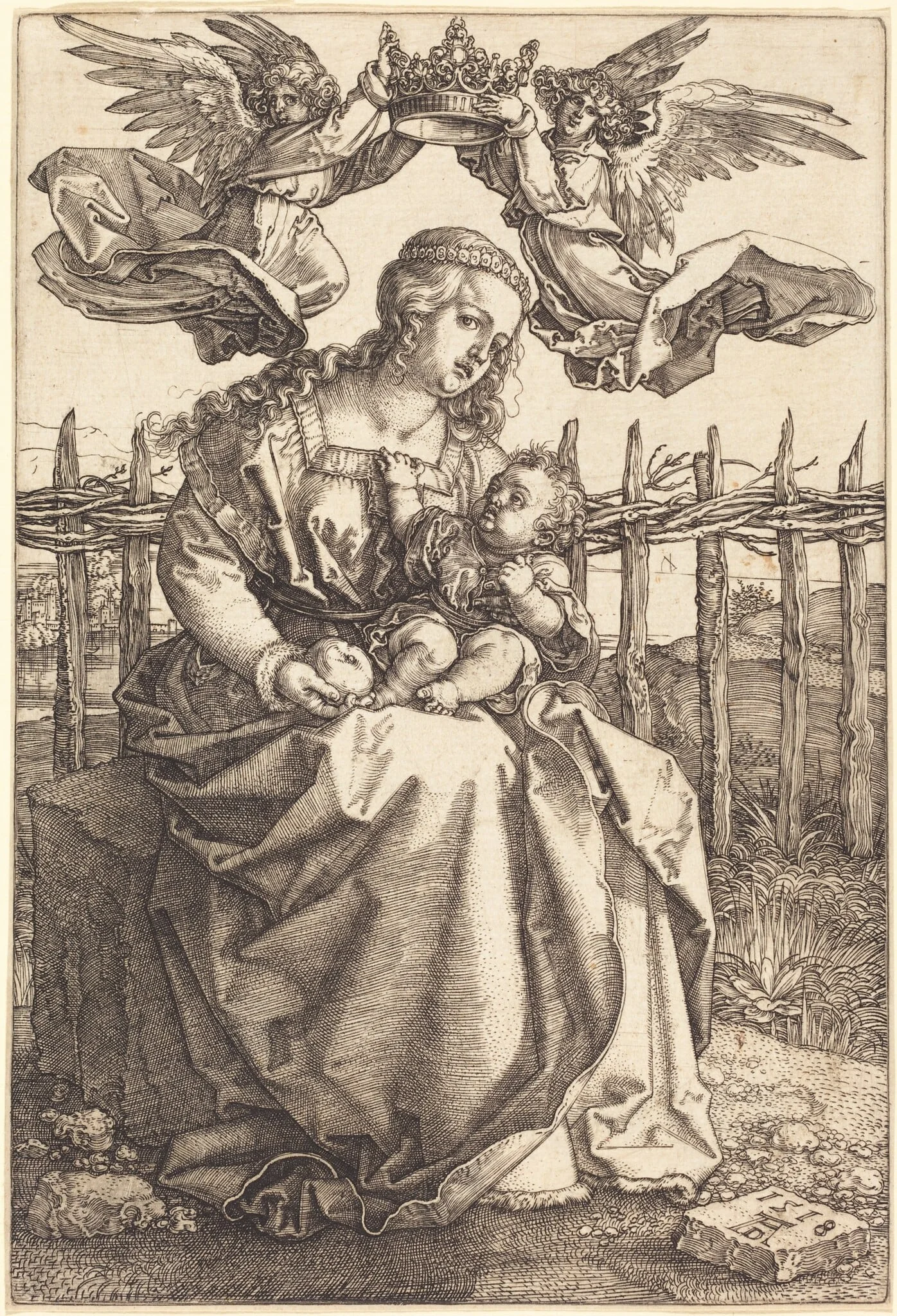 The Virgin and Child Crowned by Two Angels, detail