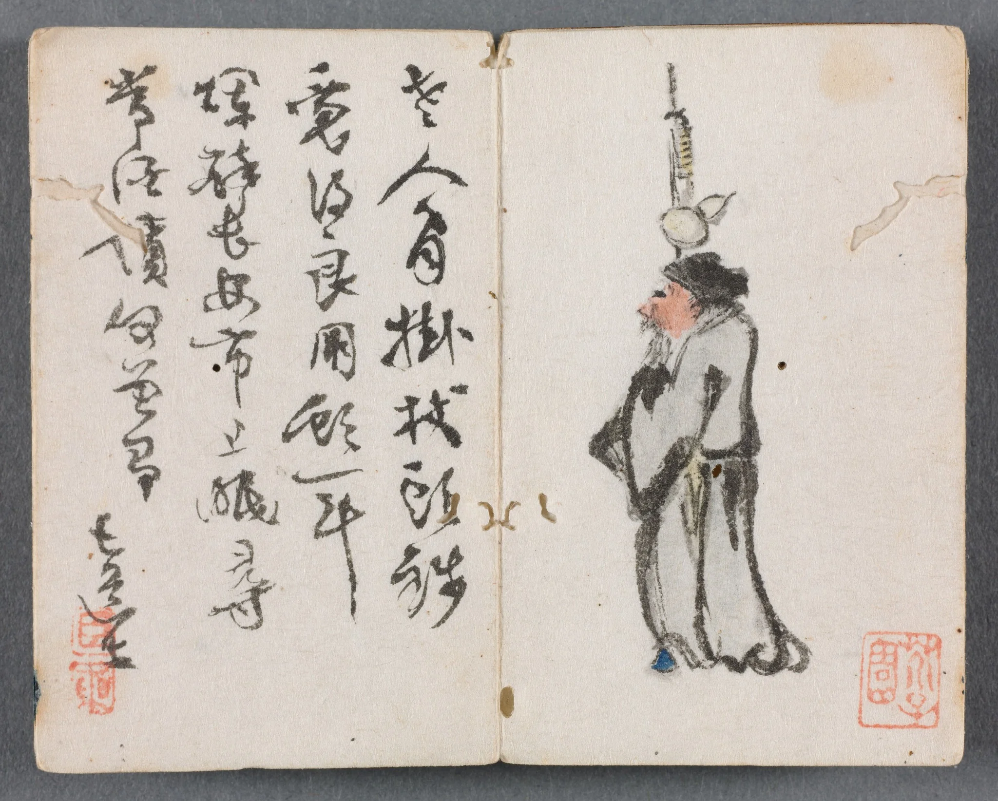 Miniature Album with Figures and Landscape (Man with Staff), detail