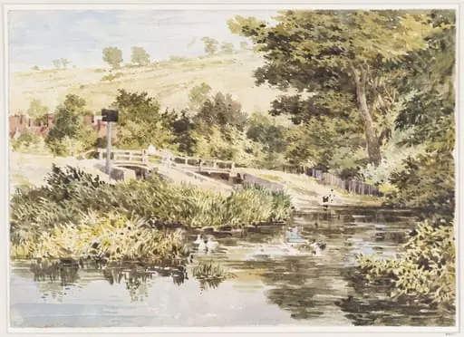 Mill Mead, Guildford, by Charles Claude Pyne, watercolor, 1850