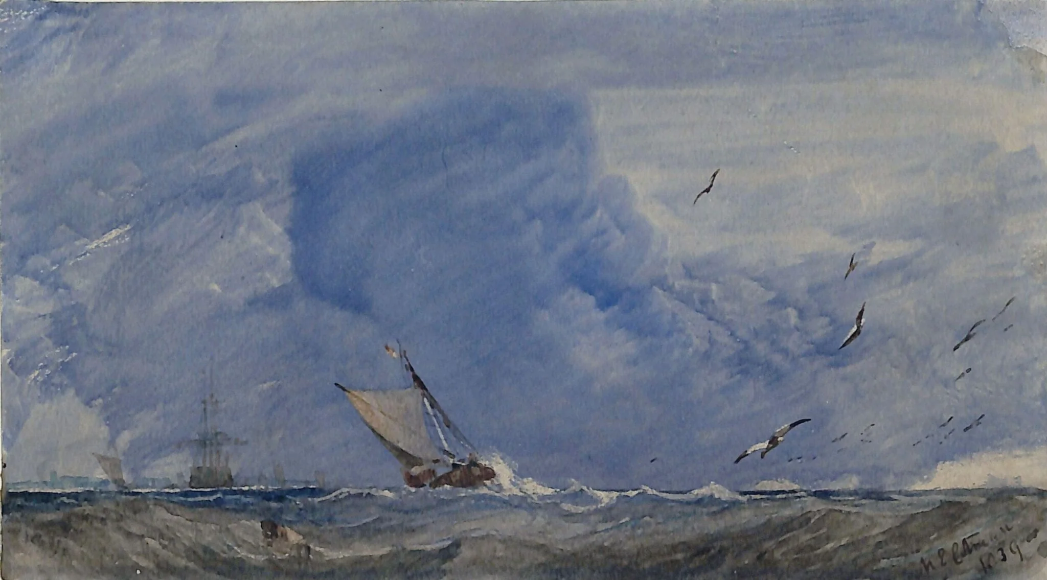 Seascape with sailing boats, detail