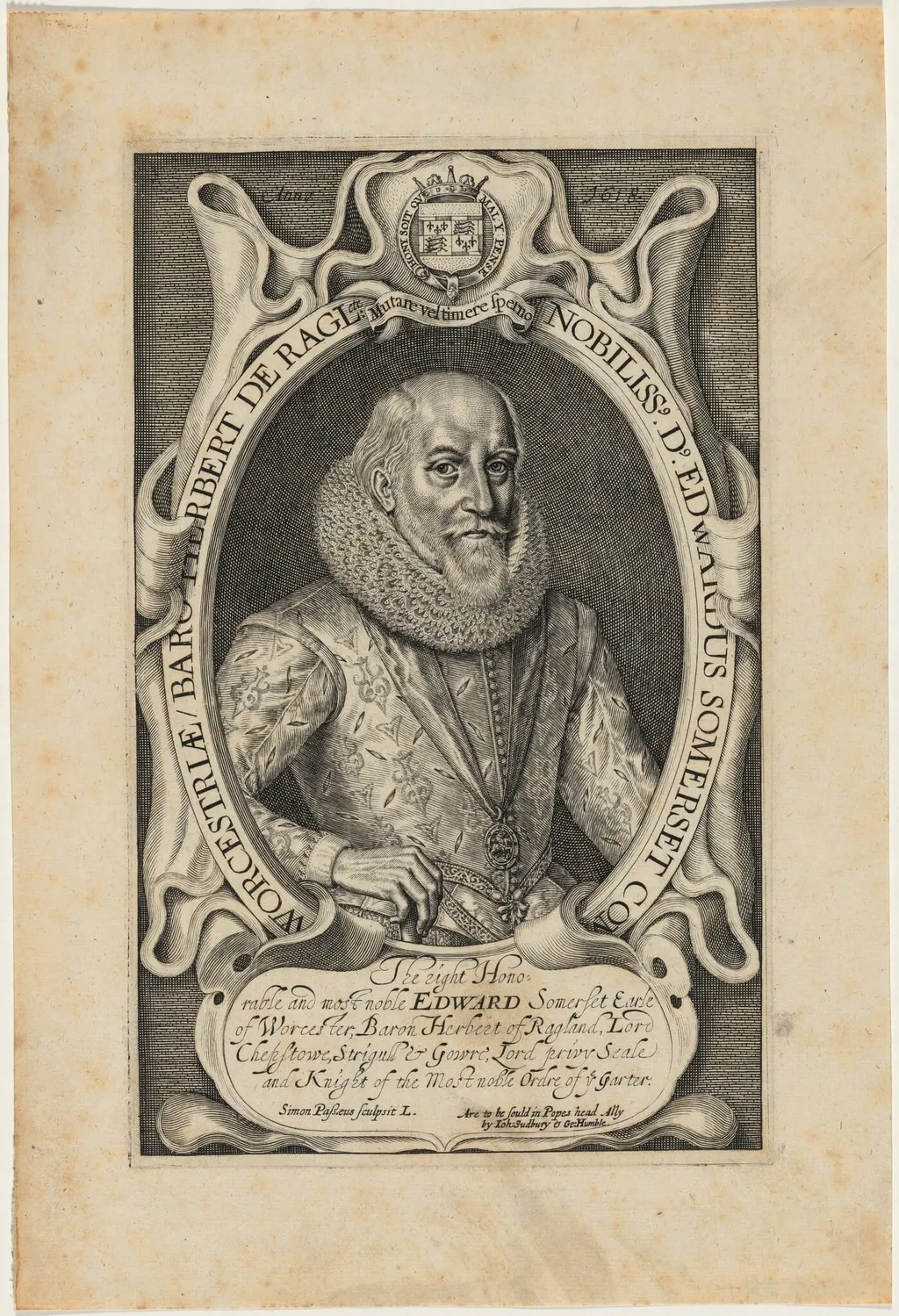 Edward Somerset, Fourth Earl of Worcester, by Simon van de Passe, ink, 1618