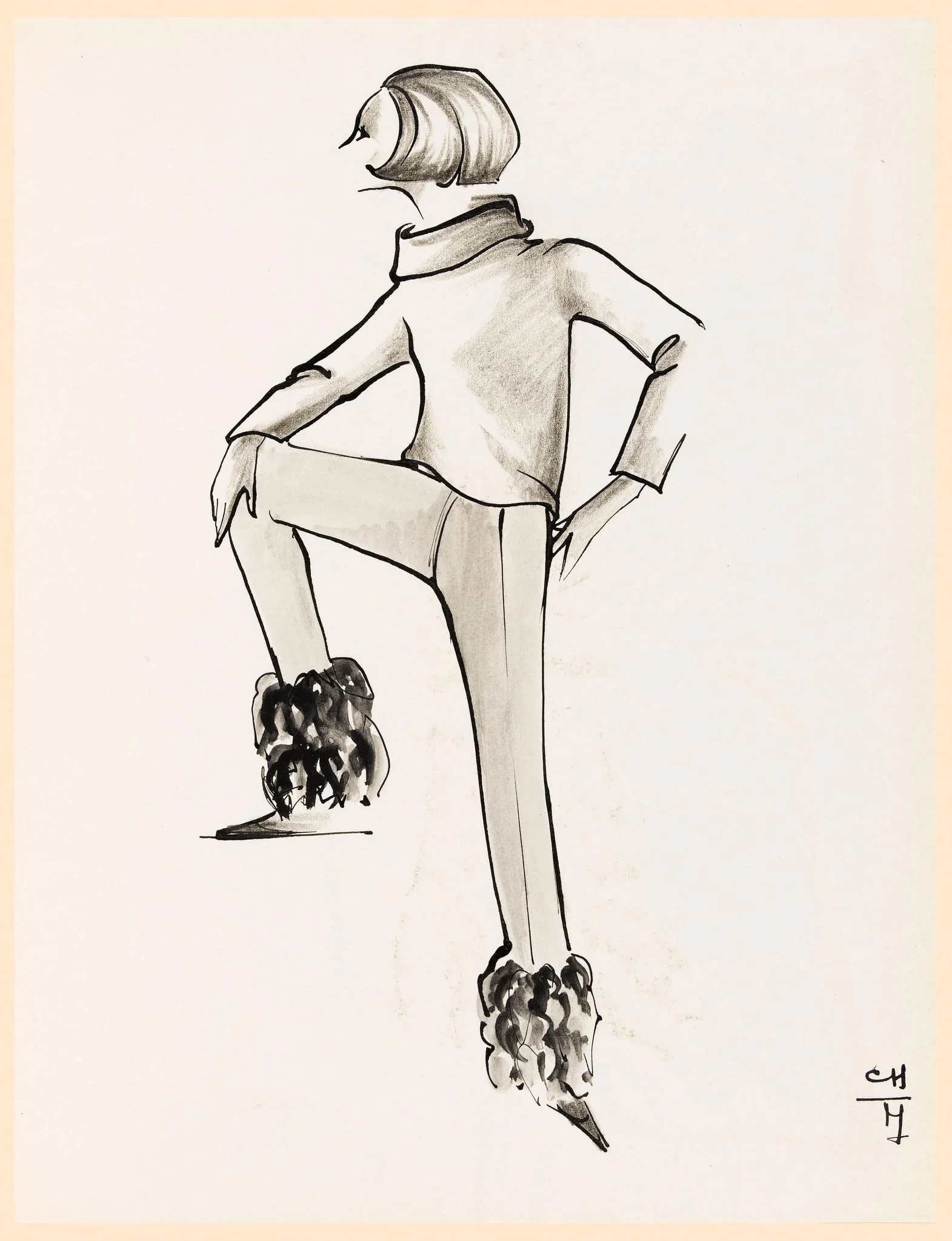 Pantalon avec fourrure au bas de la jambe, detail